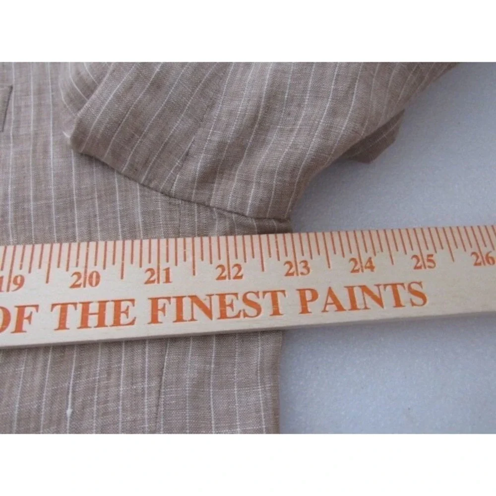 Lauren Ralph Lauren Slim‎ Beige Stripe Sz 44R 100% Linen Sport Coat Blazer